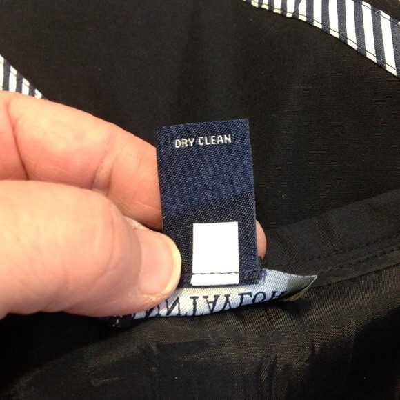 ANN TAYLOR Lyocell Size 8 Navy Blue White Rick Rack Asymmetrical Ribbon Stretch - Picture 5 of 5